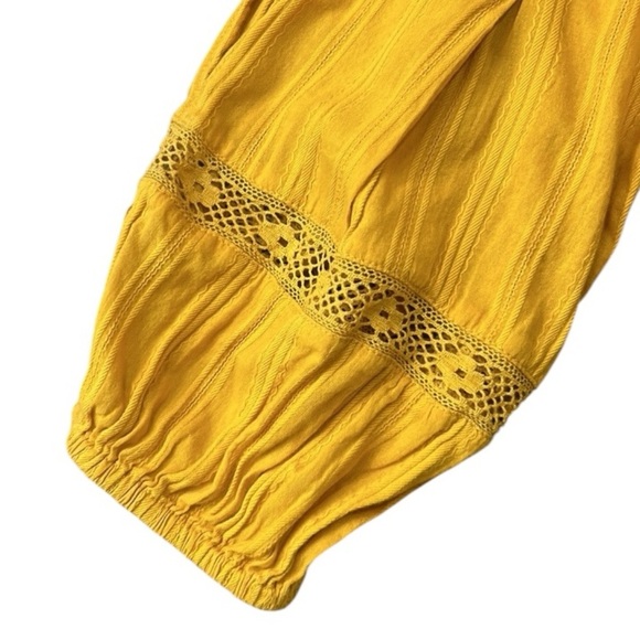 Free People Follow Your Heart Golden Yellow Embroidered Crop Top Size Small - Picture 11 of 12